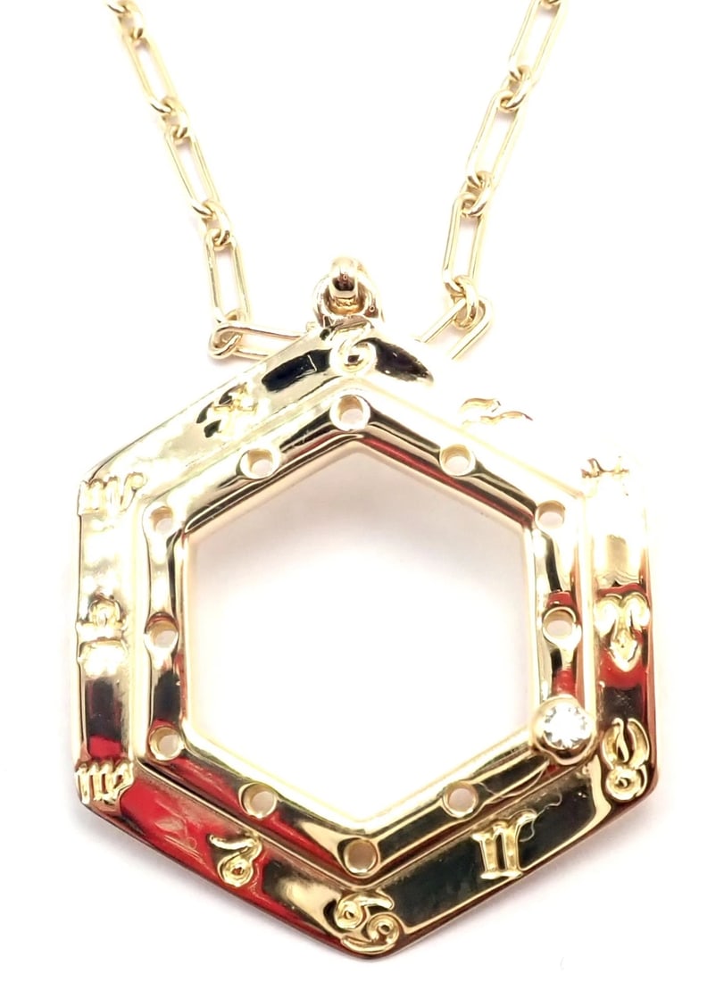 Vintage Cartier Zodiac 18k Yellow Gold Diamond Pendant Link Chain Necklace - 7