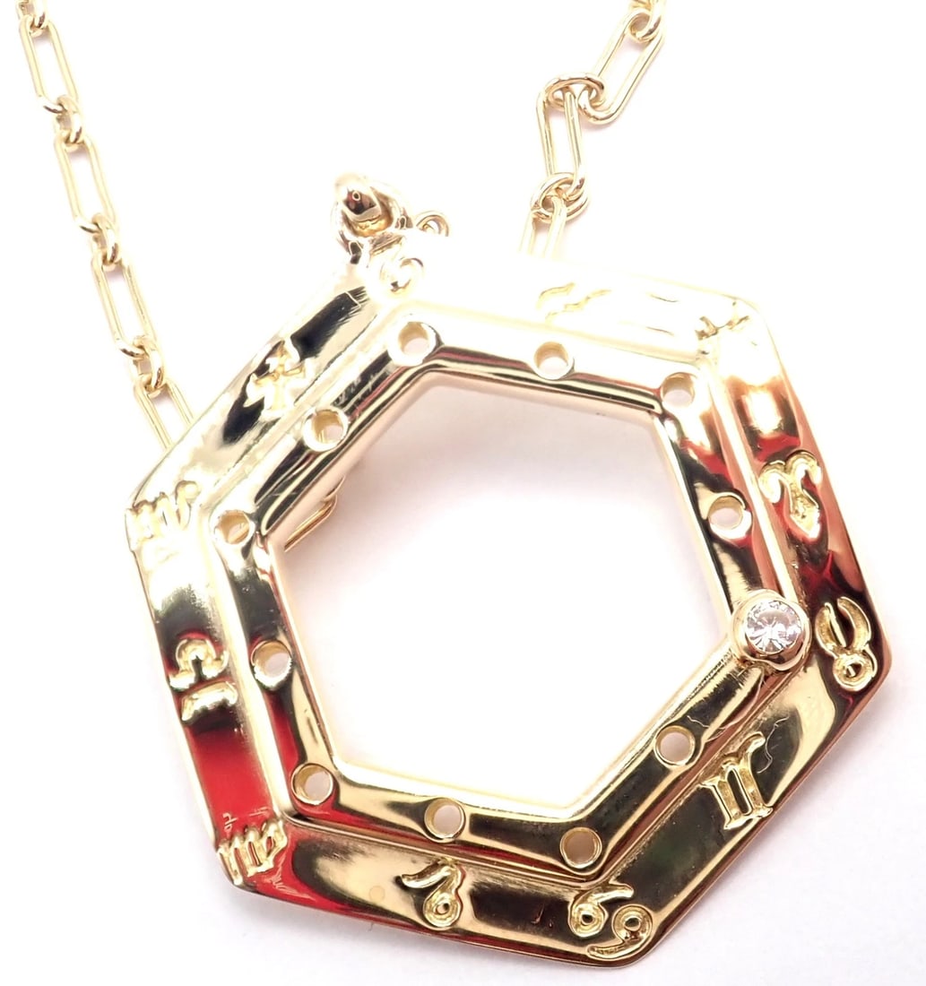 Vintage Cartier Zodiac 18k Yellow Gold Diamond Pendant Link Chain Necklace - 8
