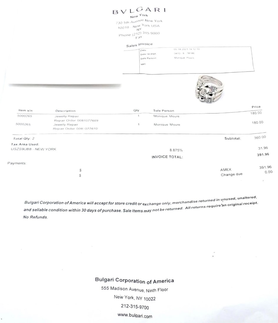 Authentic! Bvlgari Bulgari 18k White Gold Lucea Diamond Band Ring Paper - 10