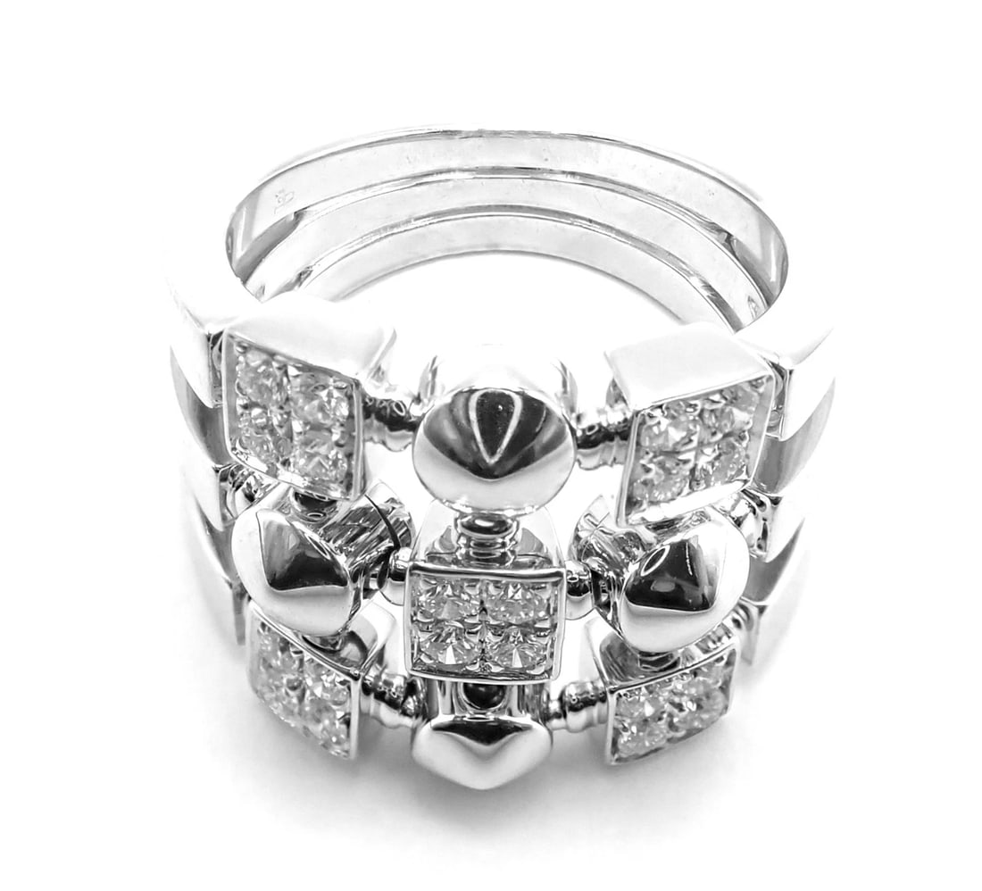 Authentic! Bvlgari Bulgari 18k White Gold Lucea Diamond Band Ring Paper - 6