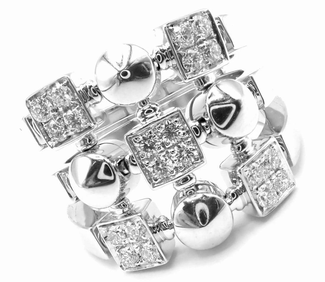 Authentic! Bvlgari Bulgari 18k White Gold Lucea Diamond Band Ring Paper - 9