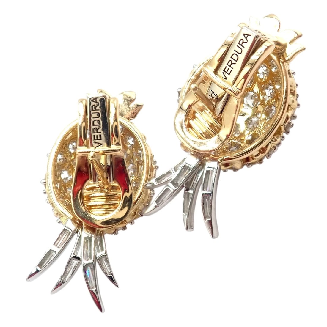Authentic! Verdura 18k Yellow Gold Platinum Diamond Pineapple Earrings - 10