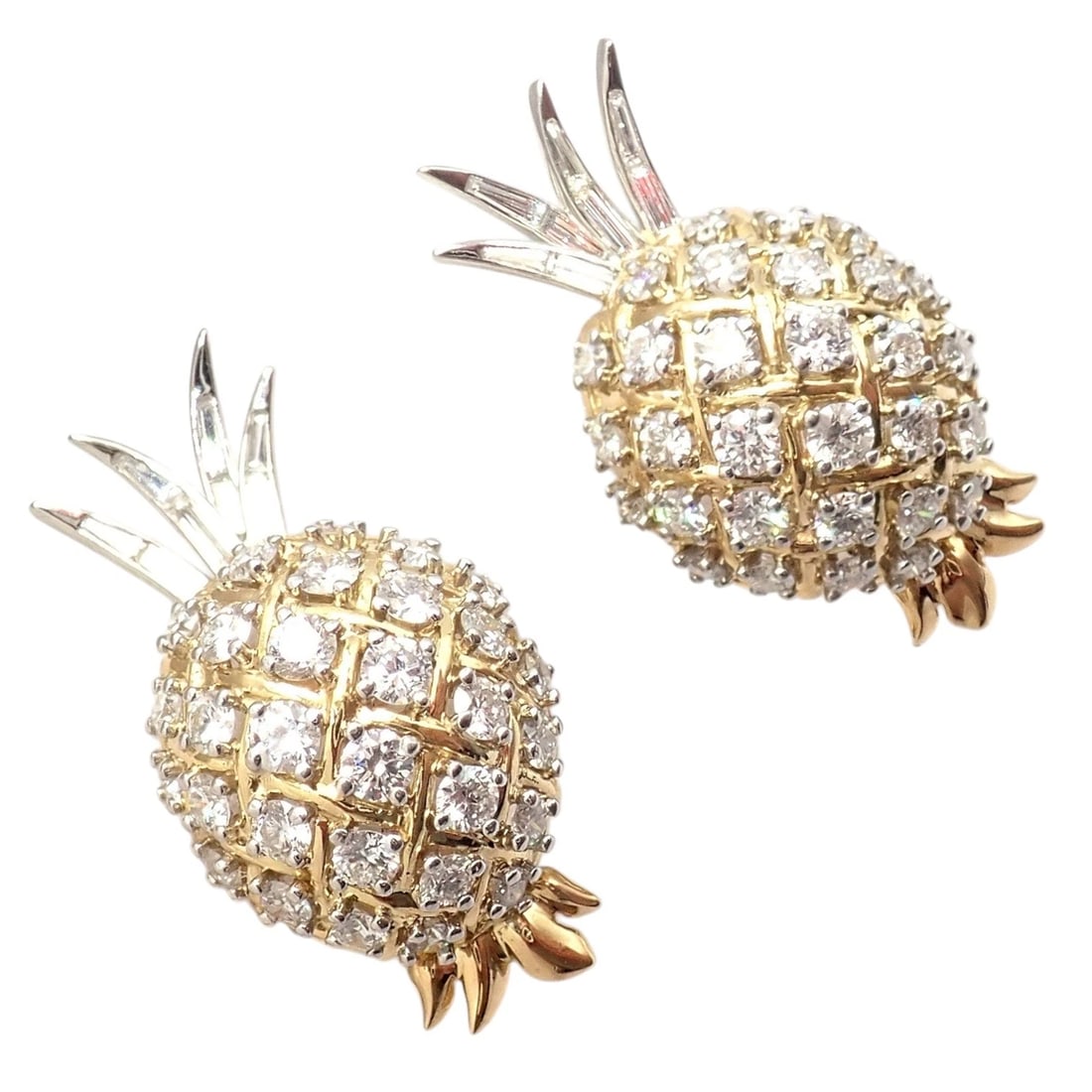Authentic! Verdura 18k Yellow Gold Platinum Diamond Pineapple Earrings - 11