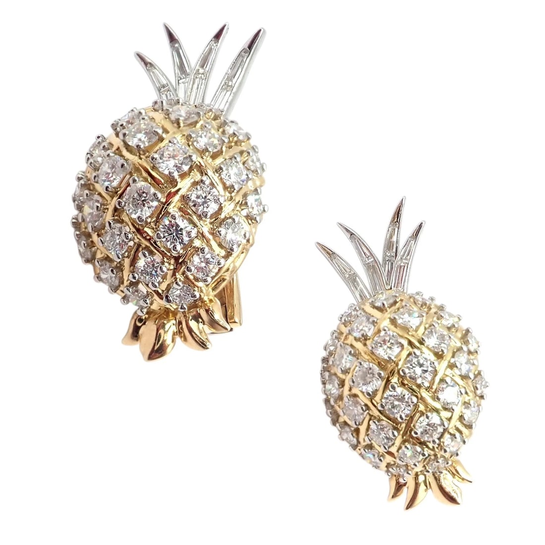 Authentic! Verdura 18k Yellow Gold Platinum Diamond Pineapple Earrings - 13