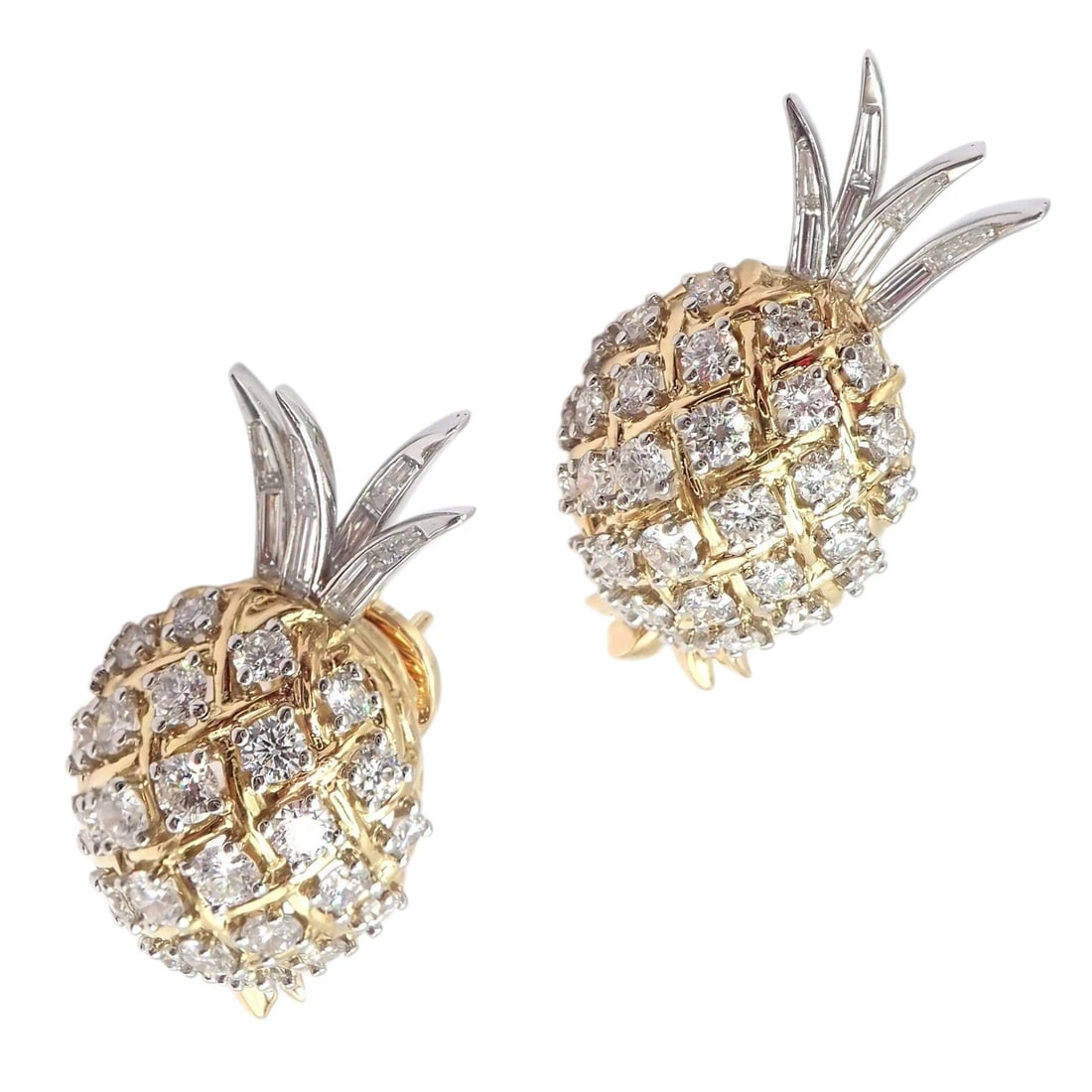 Authentic! Verdura 18k Yellow Gold Platinum Diamond Pineapple Earrings - 14