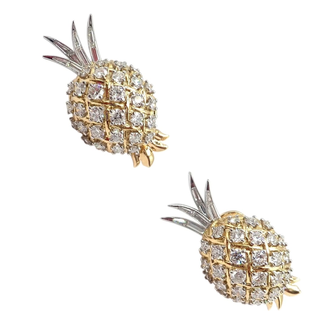 Authentic! Verdura 18k Yellow Gold Platinum Diamond Pineapple Earrings - 15