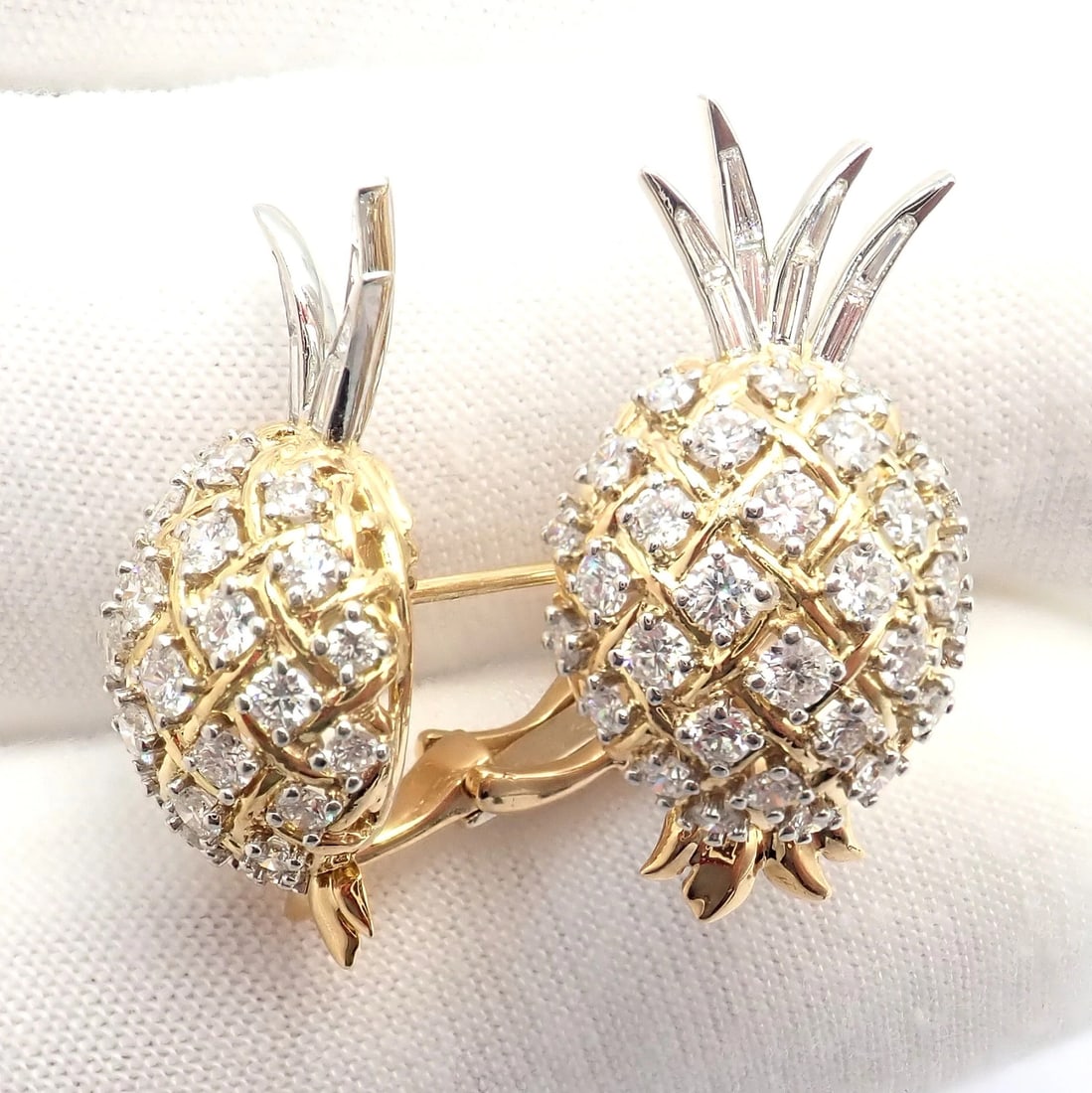 Authentic! Verdura 18k Yellow Gold Platinum Diamond Pineapple Earrings - 19
