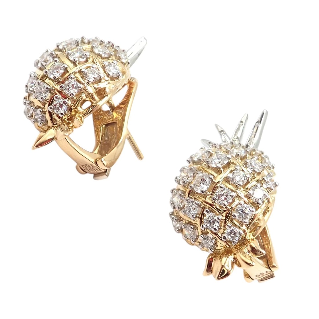 Authentic! Verdura 18k Yellow Gold Platinum Diamond Pineapple Earrings - 4