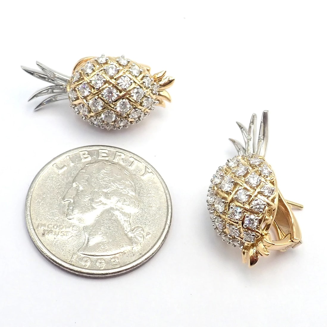 Authentic! Verdura 18k Yellow Gold Platinum Diamond Pineapple Earrings - 5