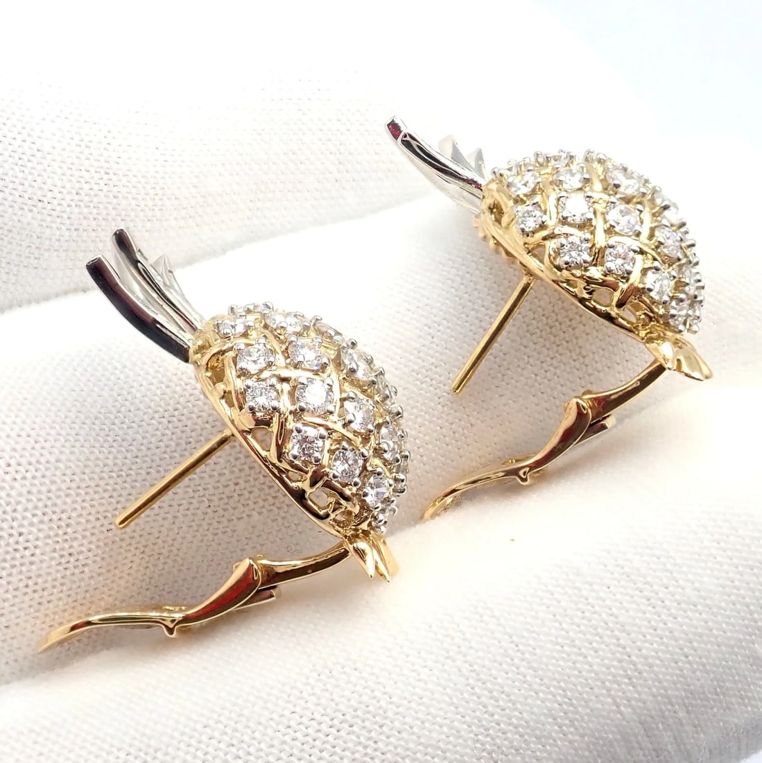Authentic! Verdura 18k Yellow Gold Platinum Diamond Pineapple Earrings - 6
