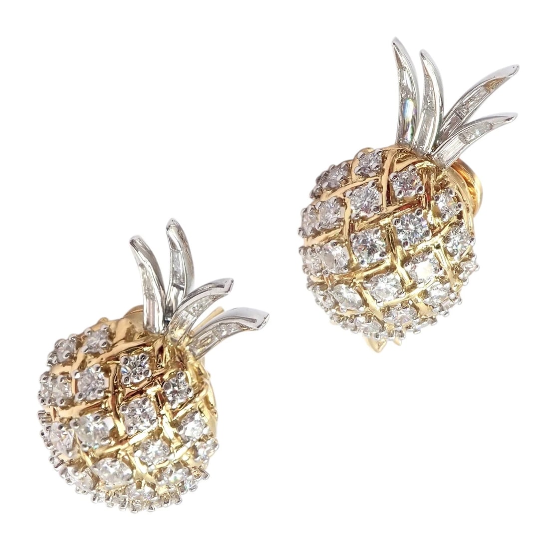 Authentic! Verdura 18k Yellow Gold Platinum Diamond Pineapple Earrings - 8