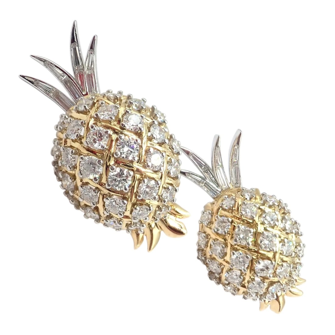 Authentic! Verdura 18k Yellow Gold Platinum Diamond Pineapple Earrings - 9
