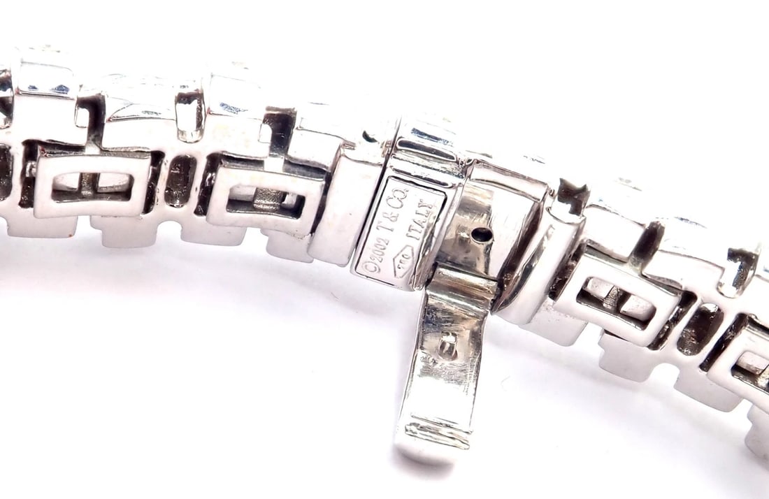 Authentic! Tiffany & Co Vannerie 18k White Gold Basket Weave Diamond Bracelet - 10