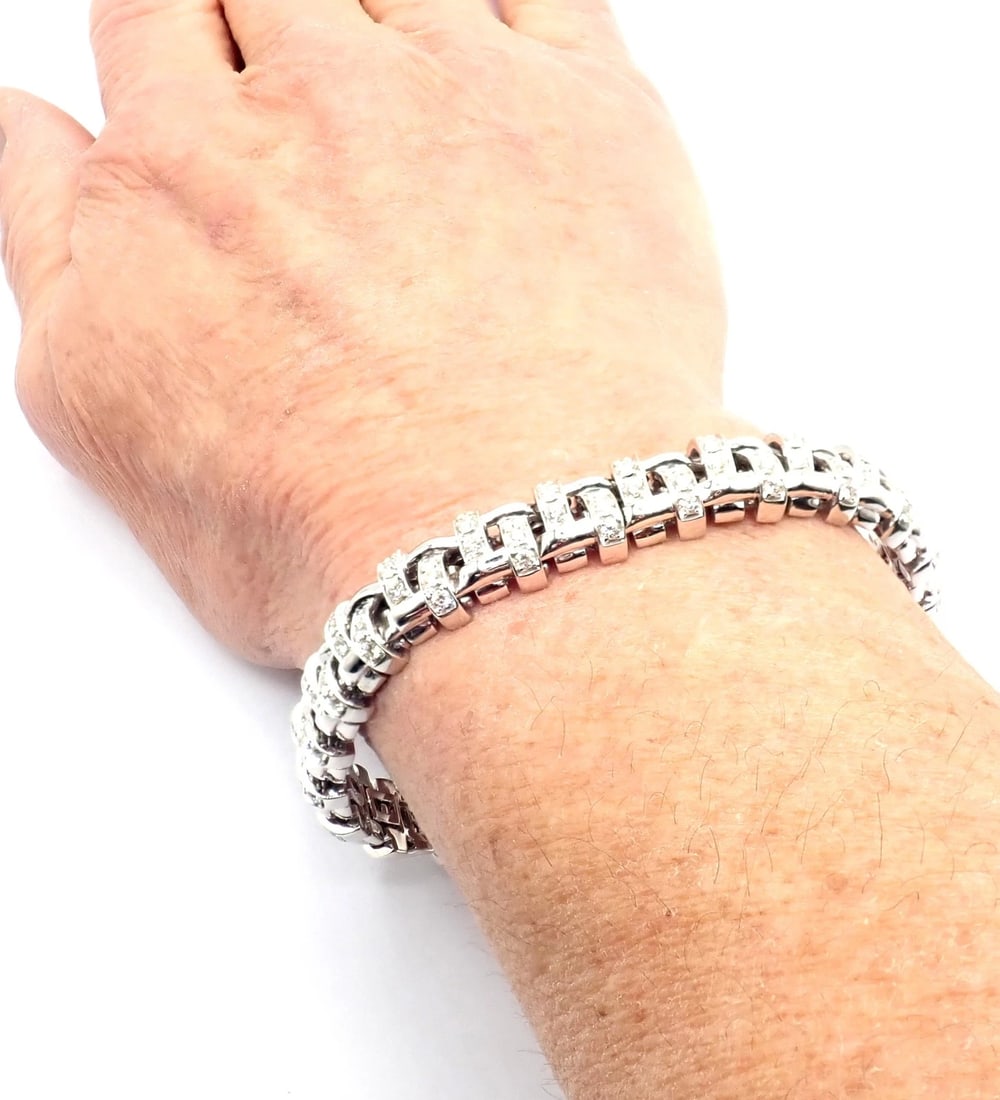 Authentic! Tiffany & Co Vannerie 18k White Gold Basket Weave Diamond Bracelet - 11