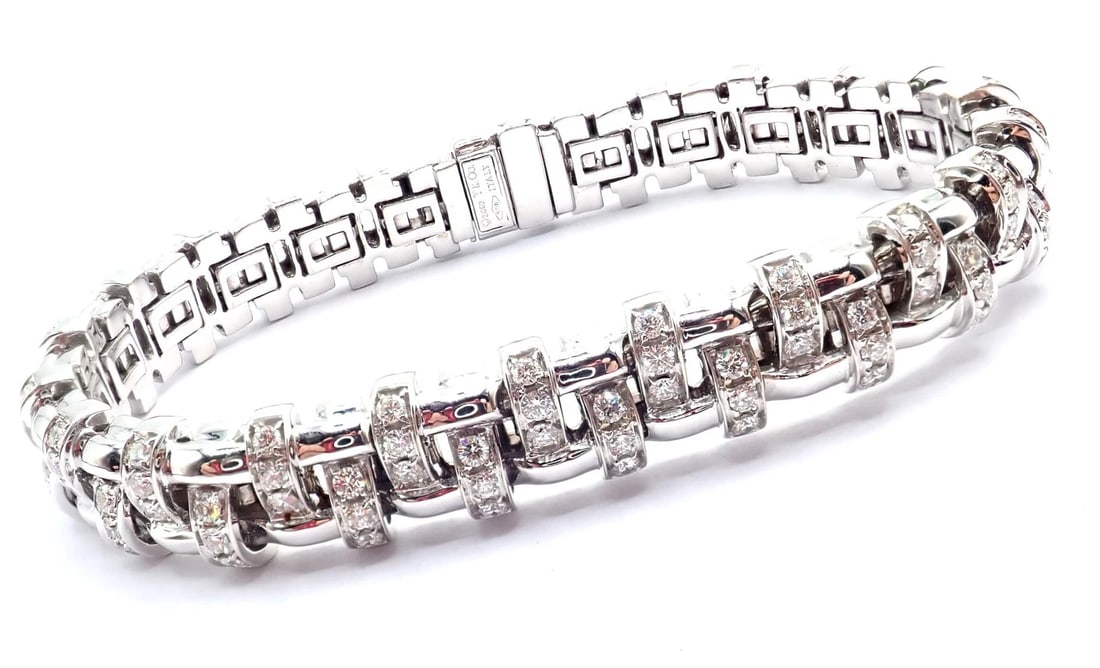 Authentic! Tiffany & Co Vannerie 18k White Gold Basket Weave Diamond Bracelet - 12
