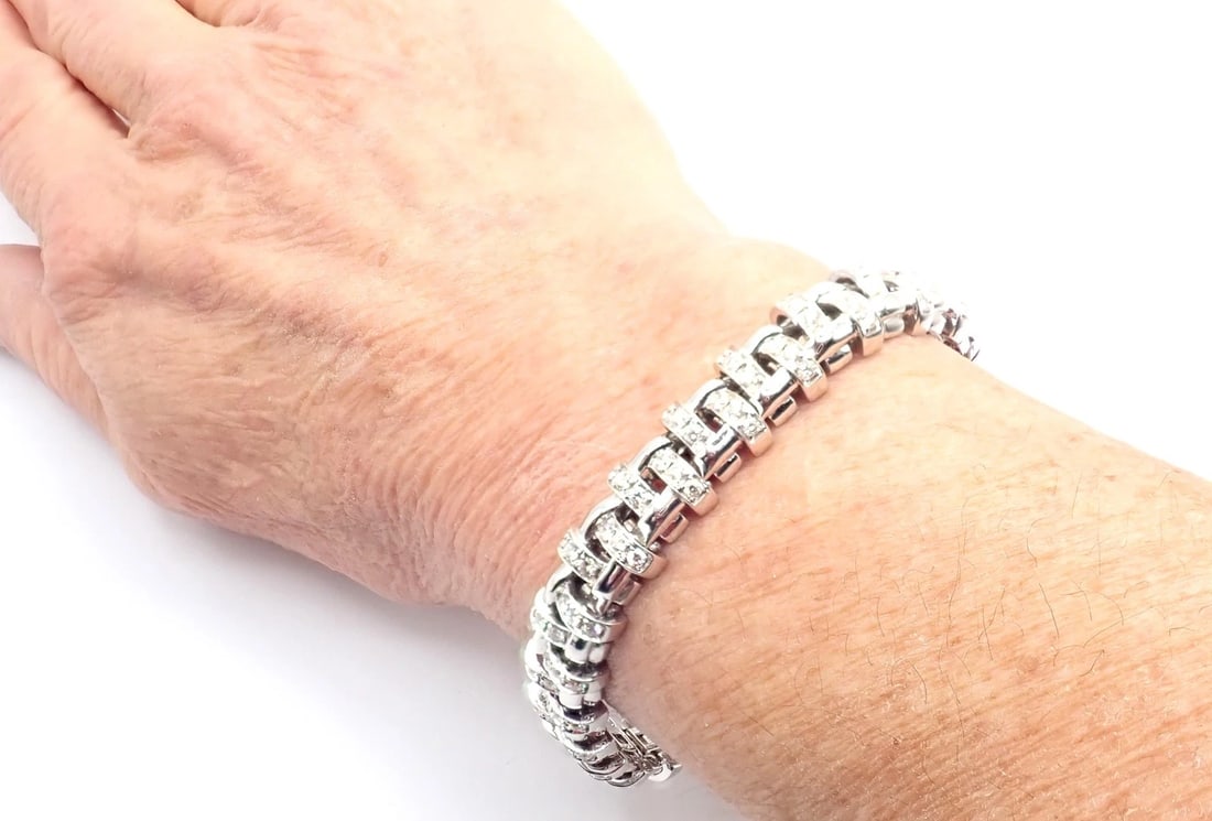 Authentic! Tiffany & Co Vannerie 18k White Gold Basket Weave Diamond Bracelet - 13