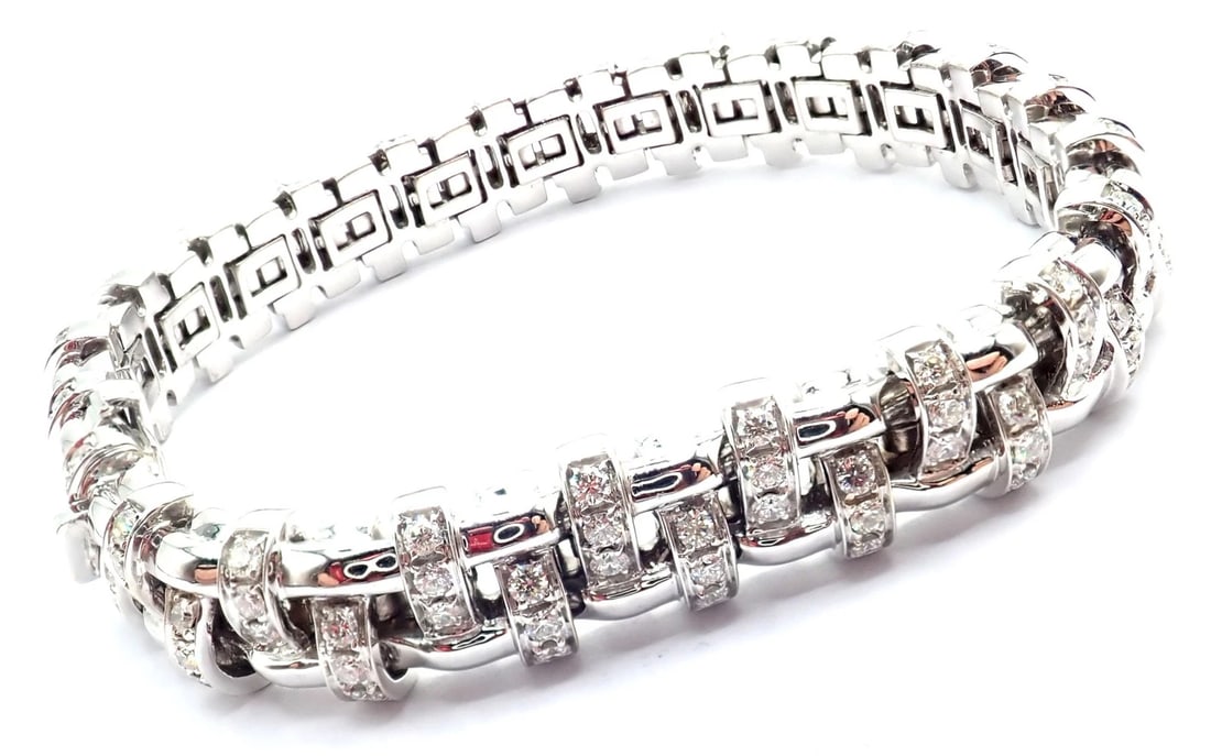 Authentic! Tiffany & Co Vannerie 18k White Gold Basket Weave Diamond Bracelet - 14