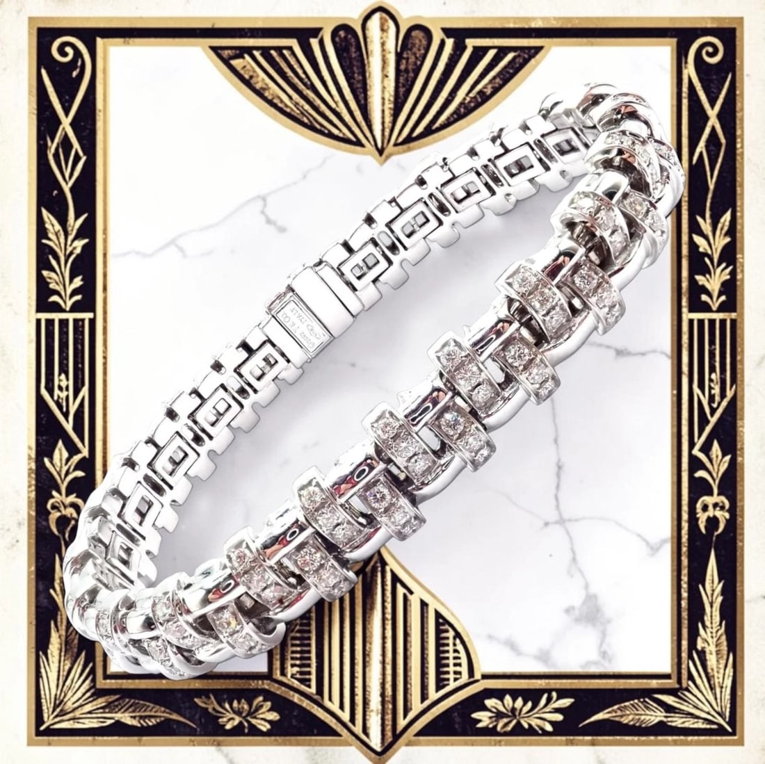 Authentic! Tiffany & Co Vannerie 18k White Gold Basket Weave Diamond Bracelet - 2