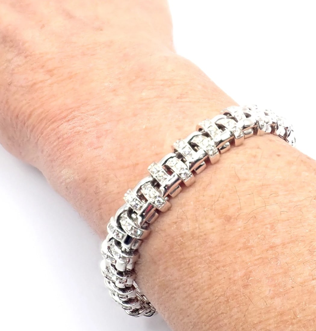 Authentic! Tiffany & Co Vannerie 18k White Gold Basket Weave Diamond Bracelet - 3