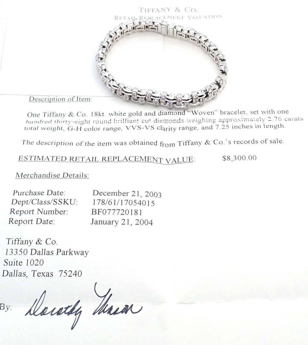 Authentic! Tiffany & Co Vannerie 18k White Gold Basket Weave Diamond Bracelet - 4