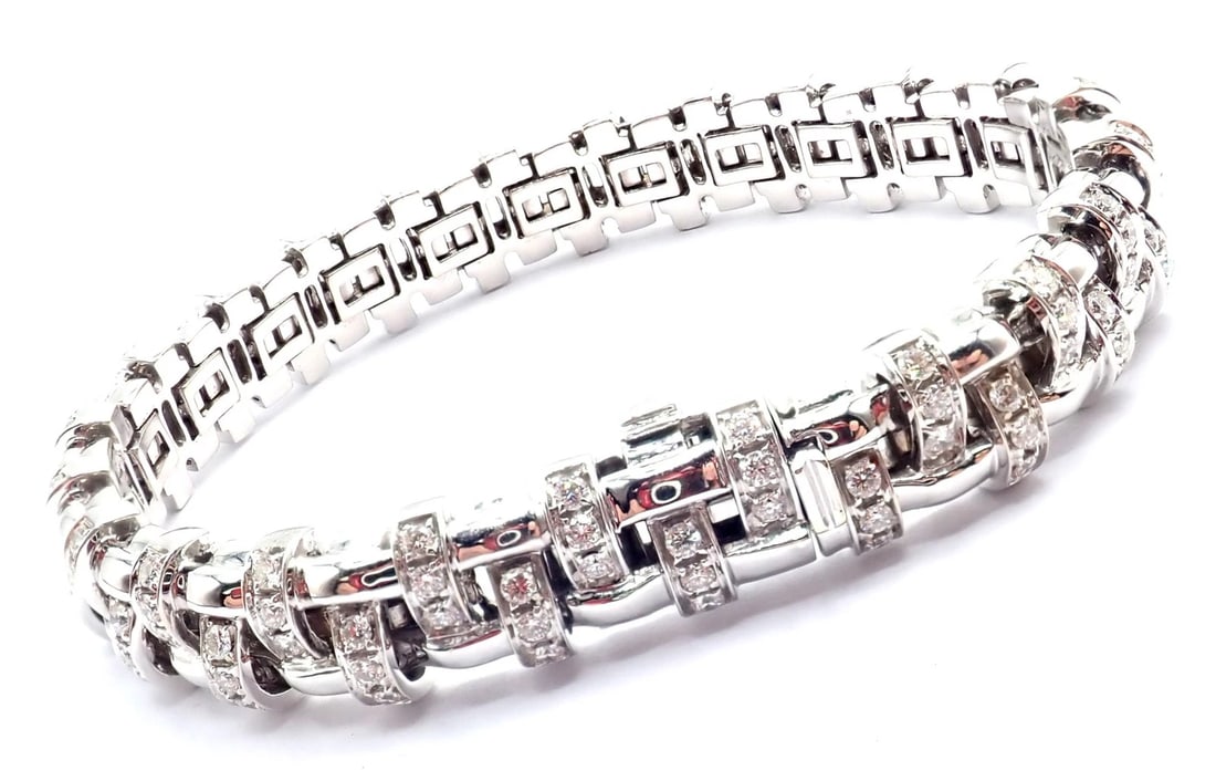Authentic! Tiffany & Co Vannerie 18k White Gold Basket Weave Diamond Bracelet - 6