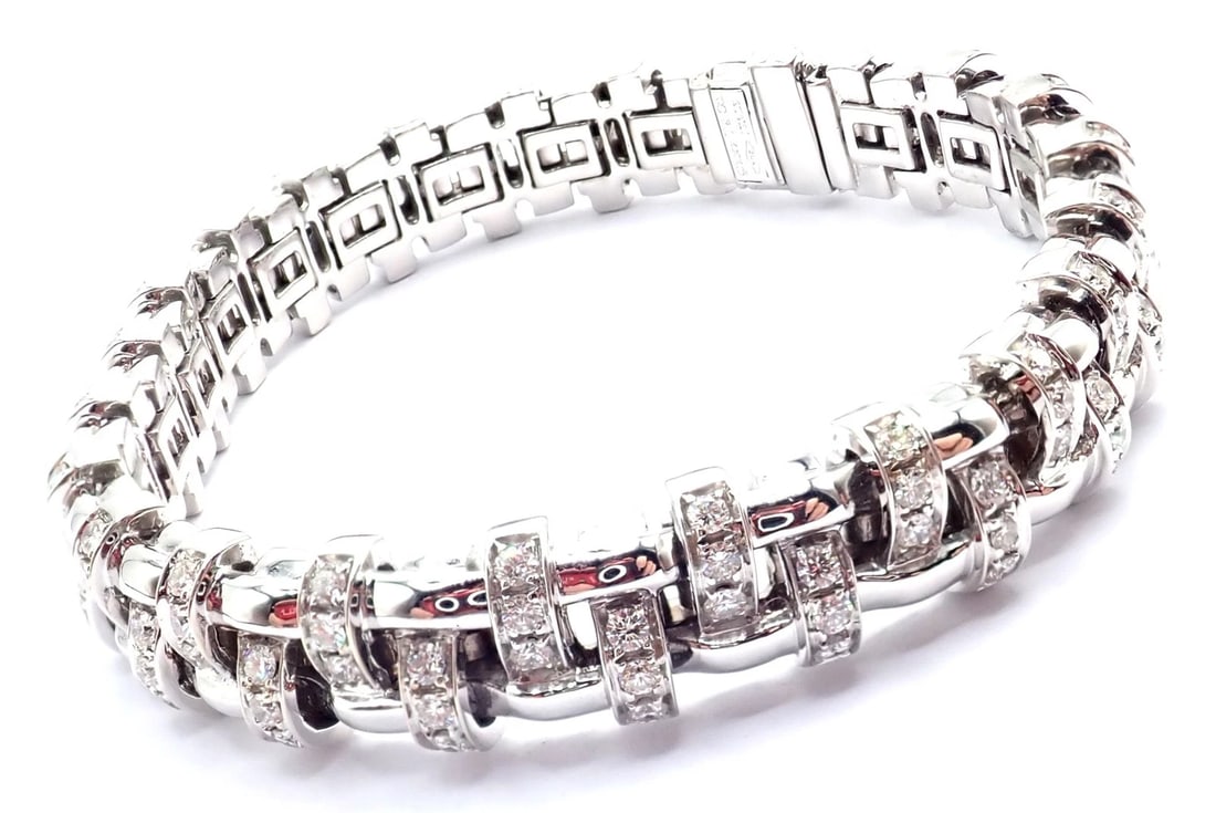 Authentic! Tiffany & Co Vannerie 18k White Gold Basket Weave Diamond Bracelet - 7