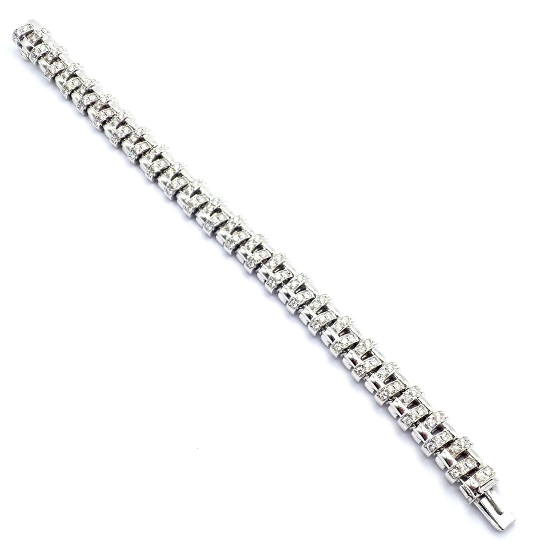 Authentic! Tiffany & Co Vannerie 18k White Gold Basket Weave Diamond Bracelet - 8