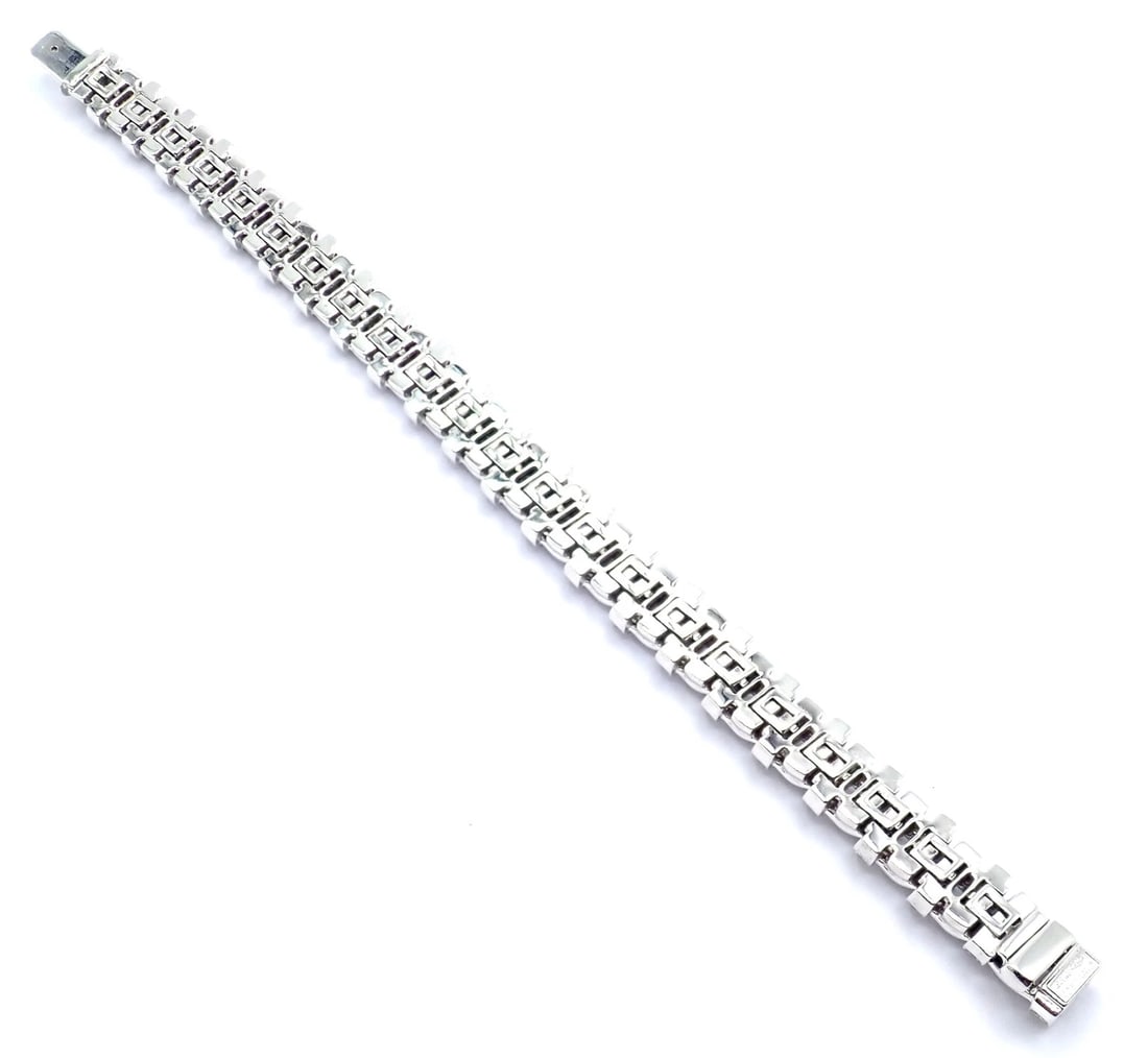 Authentic! Tiffany & Co Vannerie 18k White Gold Basket Weave Diamond Bracelet - 9