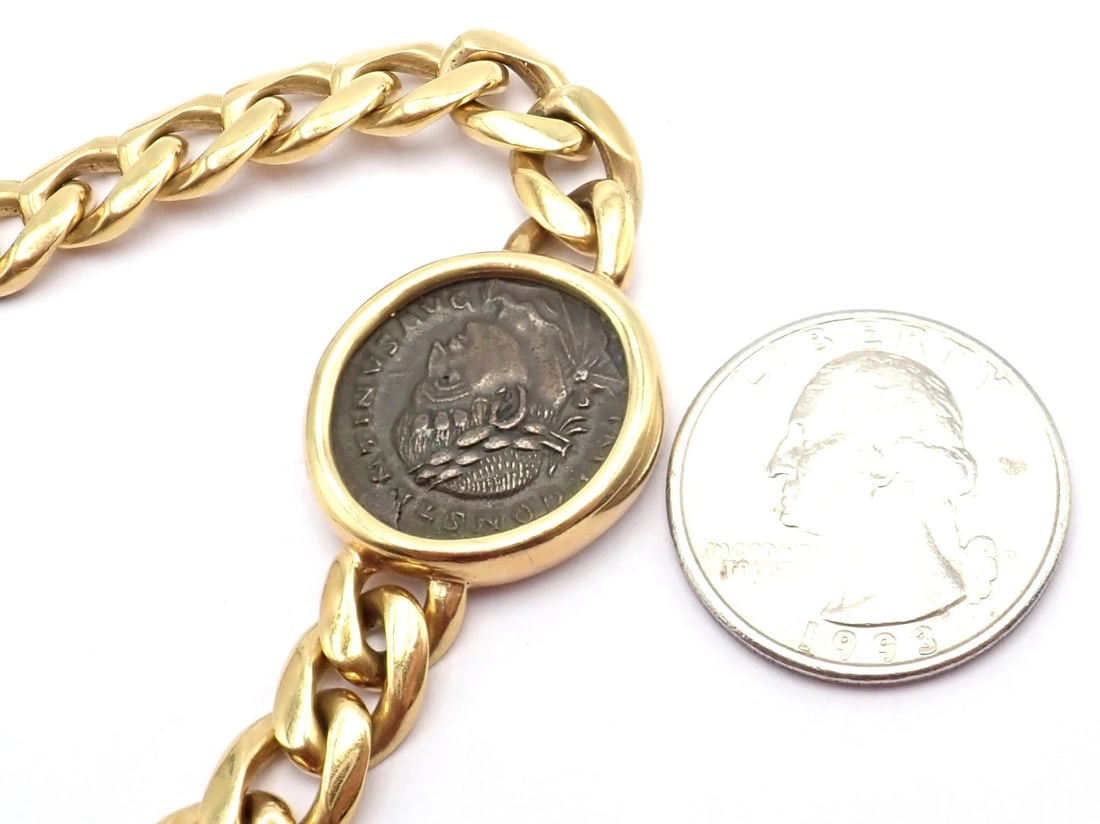 Bvlgari Bulgari 18k Yellow Gold Antique 8 Coin Monete 32" Long Link Necklace - 13