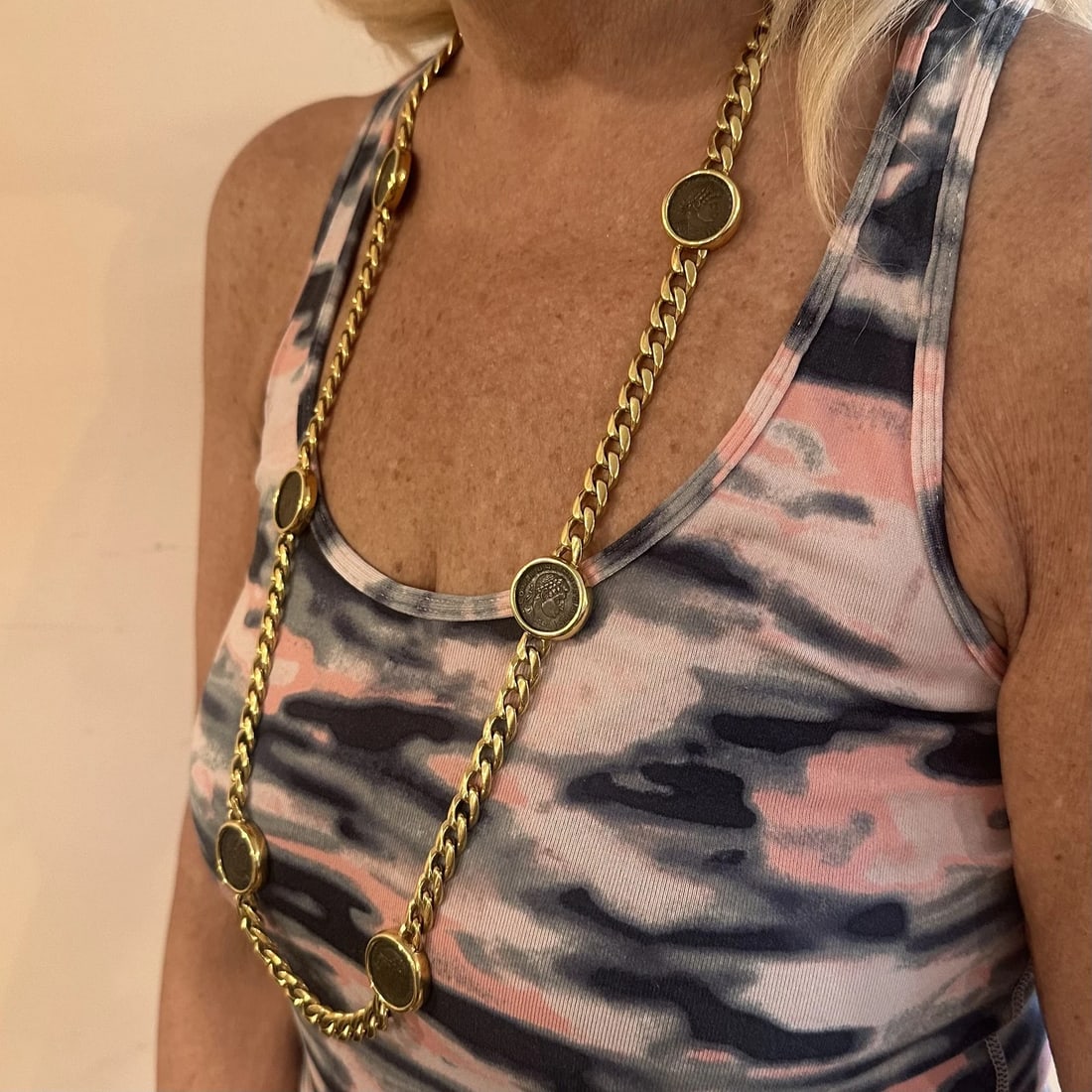 Bvlgari Bulgari 18k Yellow Gold Antique 8 Coin Monete 32" Long Link Necklace - 14