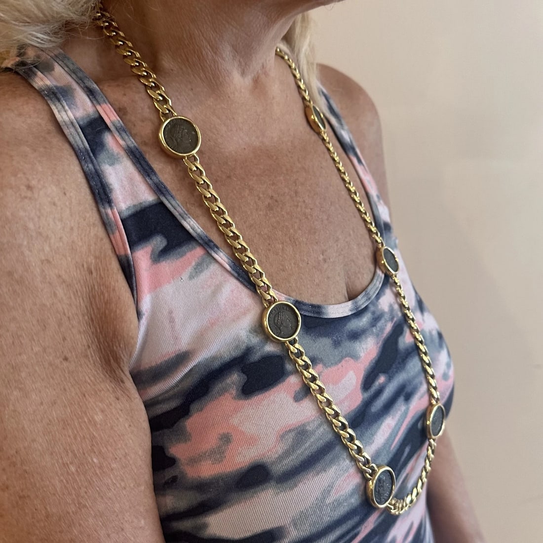 Bvlgari Bulgari 18k Yellow Gold Antique 8 Coin Monete 32" Long Link Necklace - 15