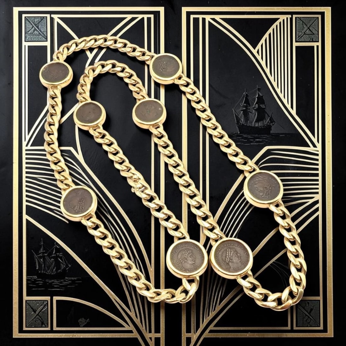 Bvlgari Bulgari 18k Yellow Gold Antique 8 Coin Monete 32" Long Link Necklace - 2