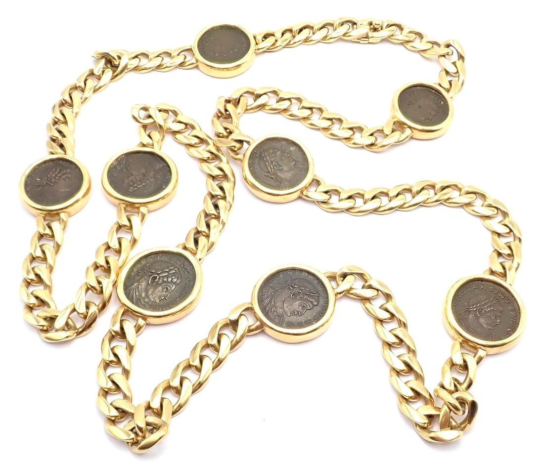Bvlgari Bulgari 18k Yellow Gold Antique 8 Coin Monete 32" Long Link Necklace - 3