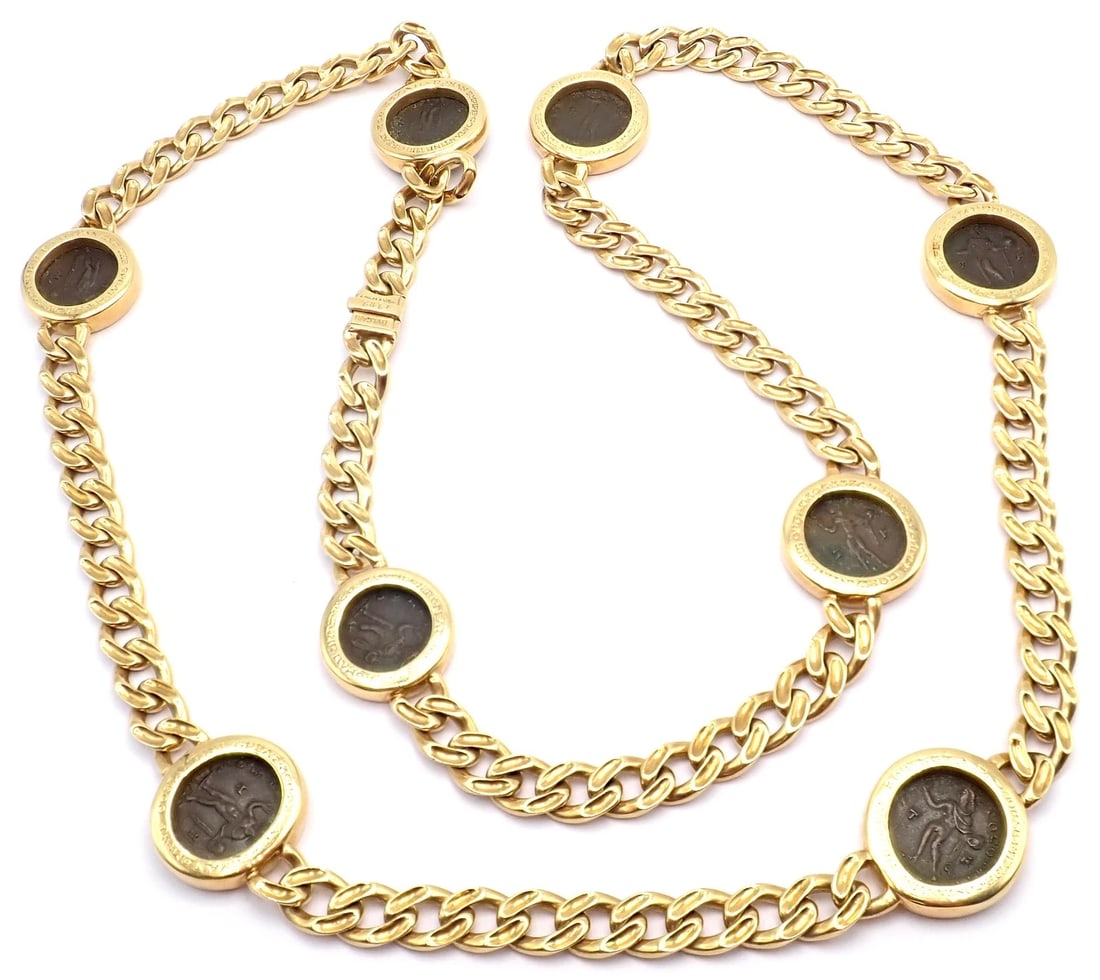 Bvlgari Bulgari 18k Yellow Gold Antique 8 Coin Monete 32" Long Link Necklace - 4