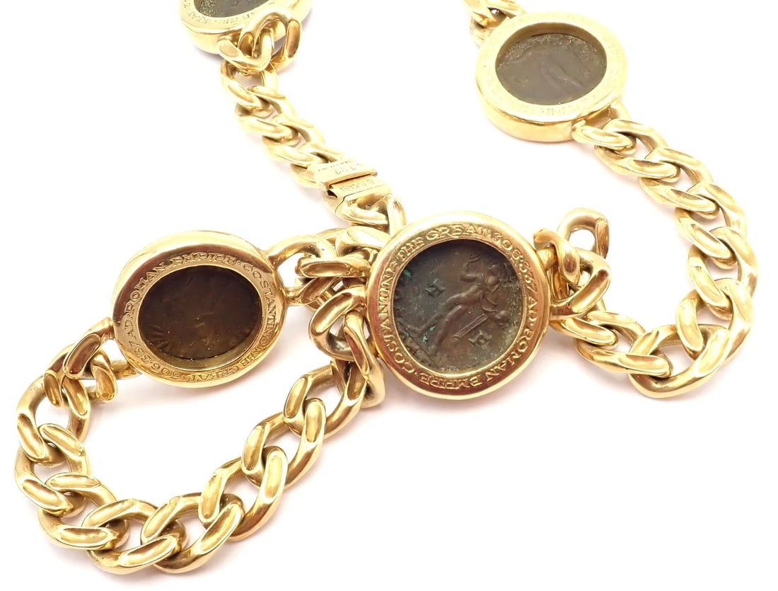 Bvlgari Bulgari 18k Yellow Gold Antique 8 Coin Monete 32" Long Link Necklace - 6