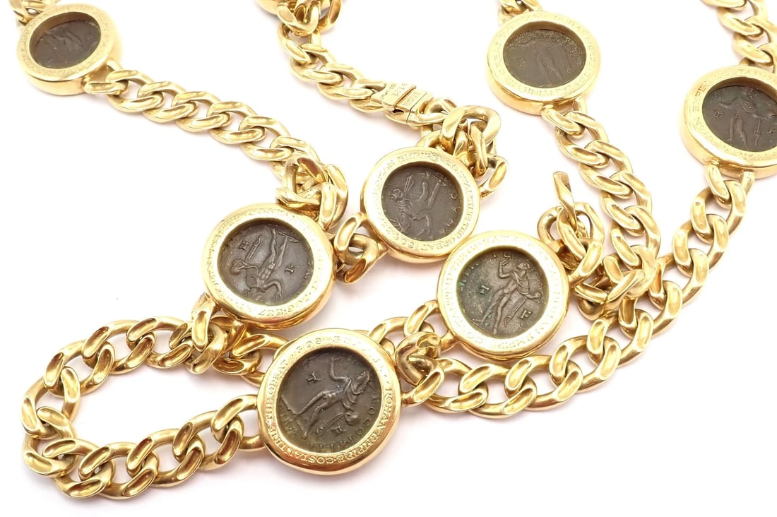 Bvlgari Bulgari 18k Yellow Gold Antique 8 Coin Monete 32" Long Link Necklace - 7