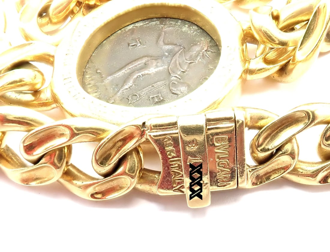 Bvlgari Bulgari 18k Yellow Gold Antique 8 Coin Monete 32" Long Link Necklace - 8