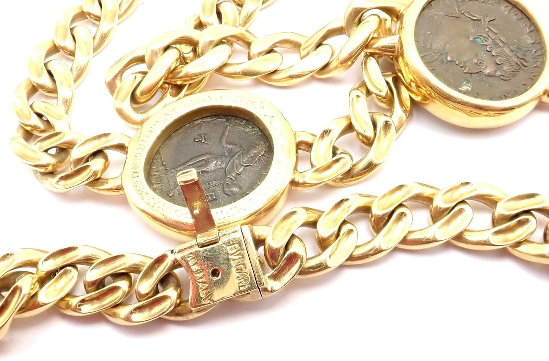 Bvlgari Bulgari 18k Yellow Gold Antique 8 Coin Monete 32" Long Link Necklace - 9