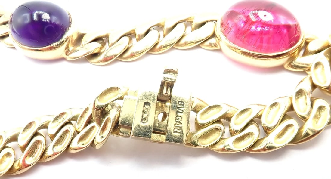 Rare! Vintage Bvlgari Bulgari 18k Yellow Gold Color Stone Link Necklace - 11