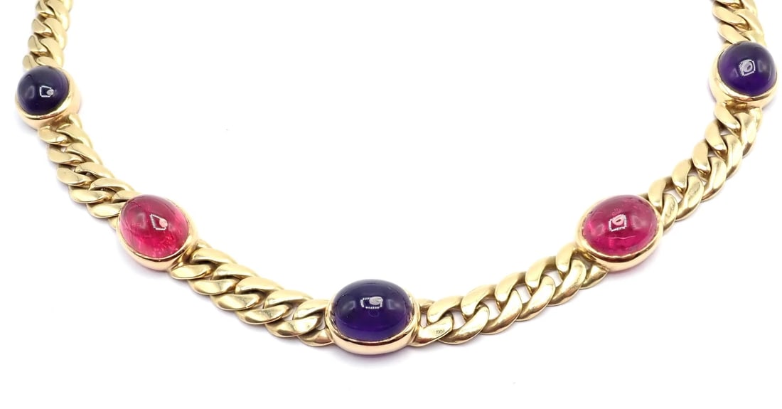 Rare! Vintage Bvlgari Bulgari 18k Yellow Gold Color Stone Link Necklace - 13