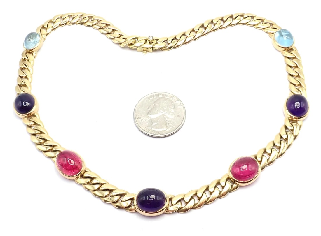 Rare! Vintage Bvlgari Bulgari 18k Yellow Gold Color Stone Link Necklace - 14