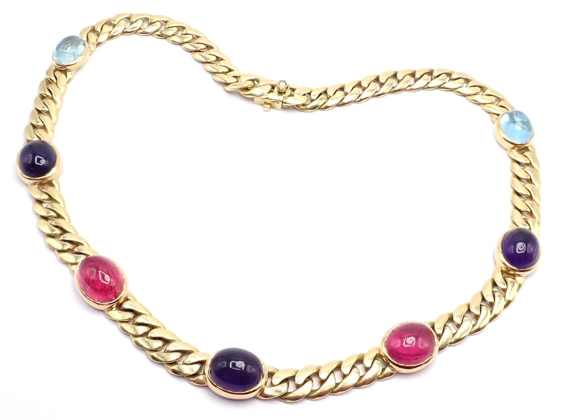 Rare! Vintage Bvlgari Bulgari 18k Yellow Gold Color Stone Link Necklace - 3