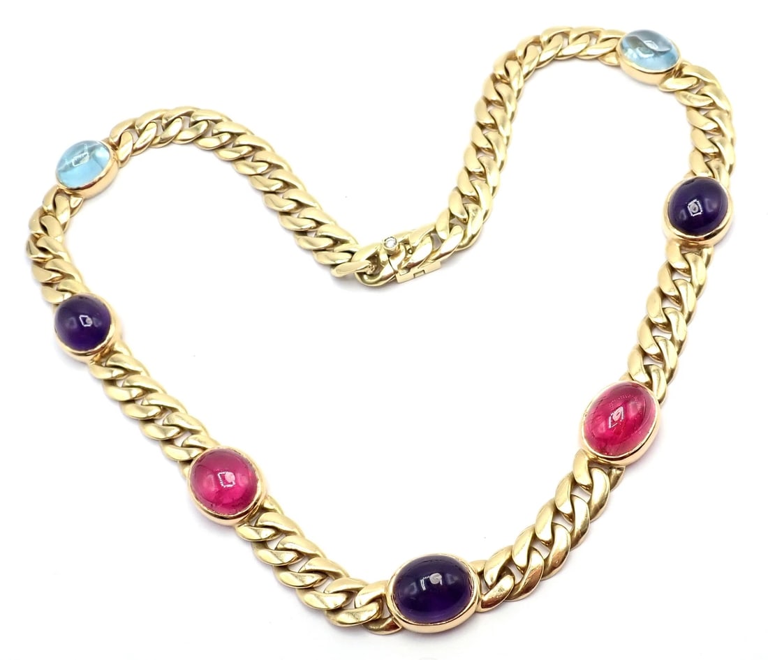 Rare! Vintage Bvlgari Bulgari 18k Yellow Gold Color Stone Link Necklace - 4