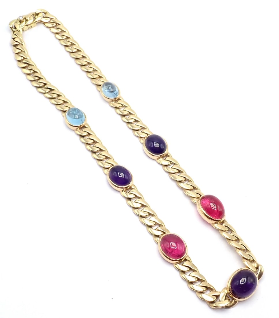 Rare! Vintage Bvlgari Bulgari 18k Yellow Gold Color Stone Link Necklace - 6