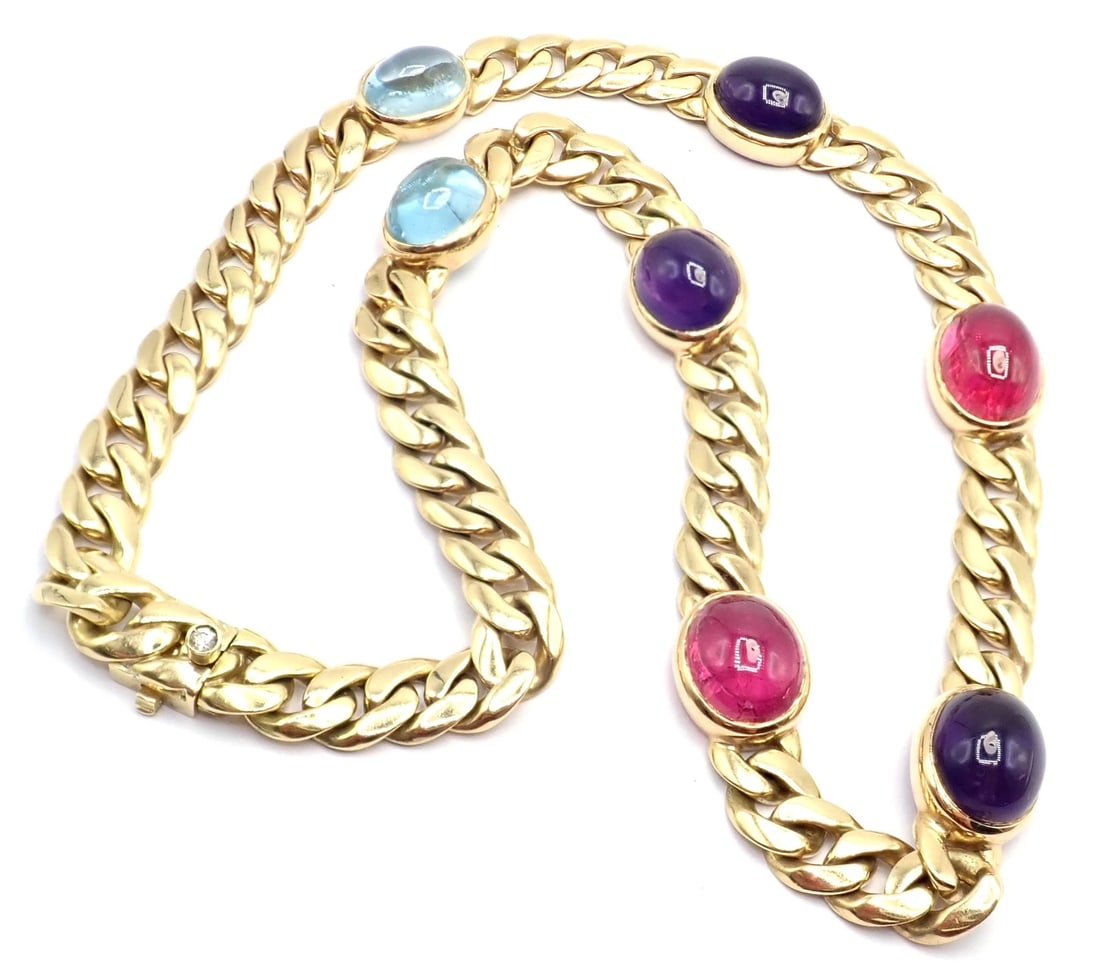 Rare! Vintage Bvlgari Bulgari 18k Yellow Gold Color Stone Link Necklace - 7