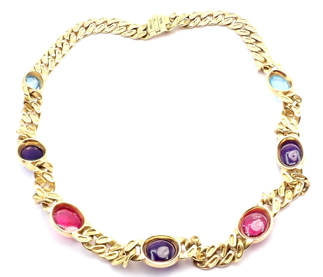 Rare! Vintage Bvlgari Bulgari 18k Yellow Gold Color Stone Link Necklace - 8