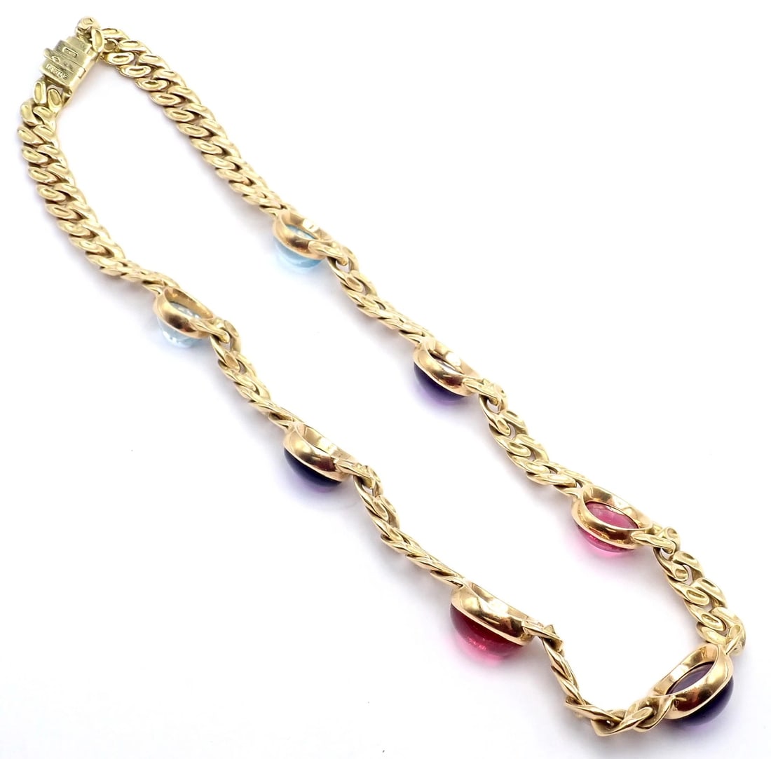 Rare! Vintage Bvlgari Bulgari 18k Yellow Gold Color Stone Link Necklace - 9