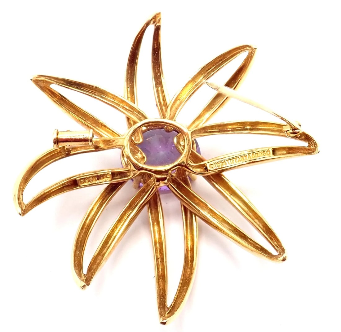 Authentic! Tiffany & Co Fireworks 18k Yellow Gold Amethyst Pin Brooch 1994 - 3