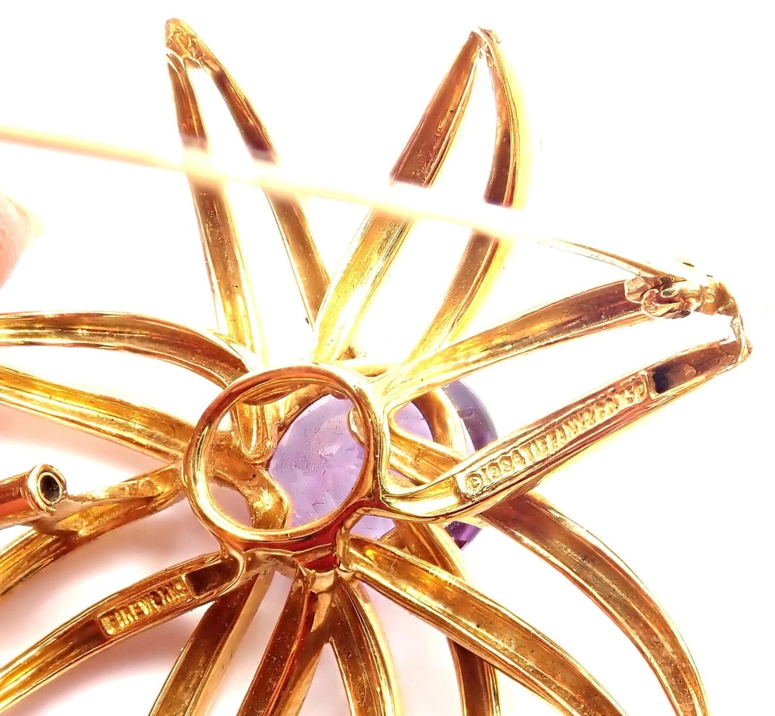 Authentic! Tiffany & Co Fireworks 18k Yellow Gold Amethyst Pin Brooch 1994 - 7