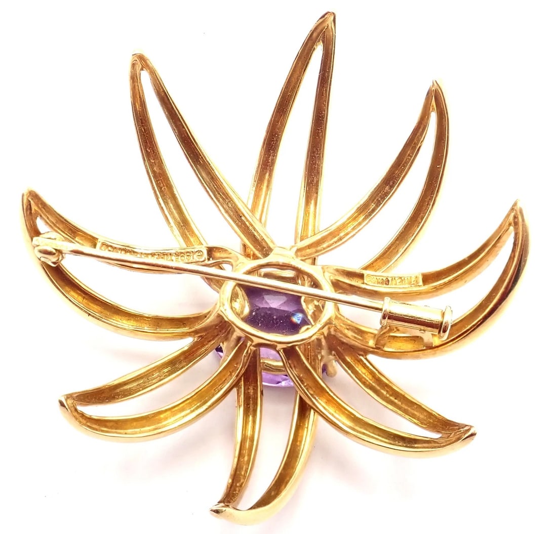 Authentic! Tiffany & Co Fireworks 18k Yellow Gold Amethyst Pin Brooch 1994 - 9